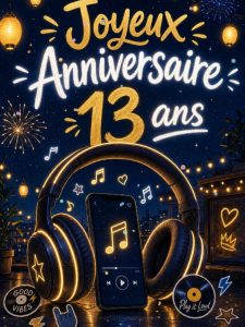 Carte anniversaire 13 ans : casque audio et playlists