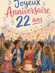 Carte anniversaire 22 ans : confettis et premiers exploits