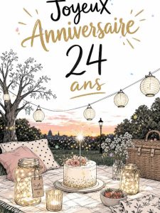 Carte anniversaire 24 ans : vingt-quatre bougies pétillantes