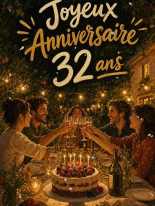 Carte anniversaire 32 ans animée : 32 ans entre amis fidèles