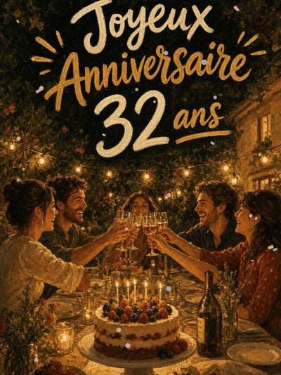 Carte anniversaire 32 ans animée : 32 ans entre amis fidèles
