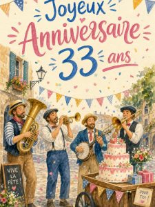 Carte anniversaire 33 ans animée : trente-trois ans en fanfare