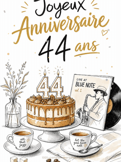 Carte anniversaire 44 ans animée : 44 ans et deux fois plus de vœux