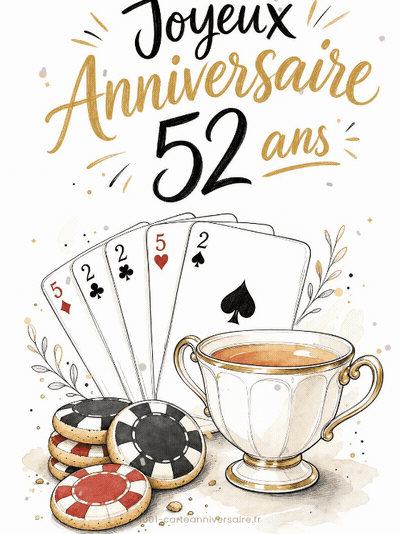 Carte anniversaire 52 ans animée : 52 ans, une fête par semaine