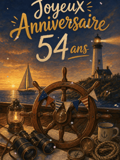 Carte anniversaire 54 ans animée : 54 ans, cap sur les beaux jours