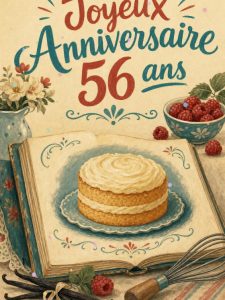 Carte anniversaire 56 ans animée : 56 ans et la recette du bonheur