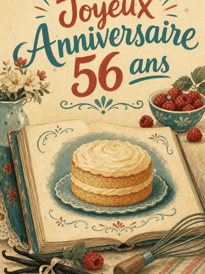 Carte anniversaire 56 ans animée : 56 ans et la recette du bonheur
