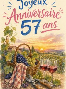 Carte anniversaire 57 ans animée : 57 ans, les vendanges du bonheur