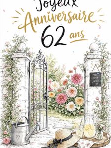 Carte anniversaire 62 ans animée : 62 ans, jardin secret en fleurs
