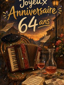 Carte anniversaire 64 ans animée : 64 ans, mélodie du bonheur