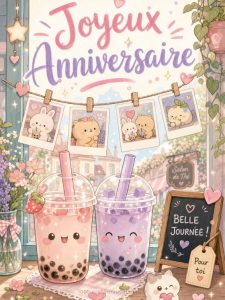 Carte anniversaire ado animée : bubble tea et potins du samedi