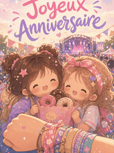 GIF animé : Carte anniversaire ado animée : premier festival entre copains