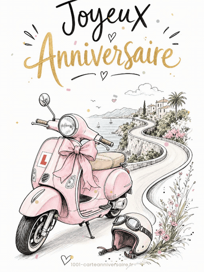 Carte anniversaire ado animée : premier scooter, liberté nouvelle