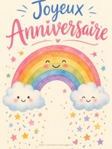 Carte anniversaire enfant animée : l'arc-en-ciel au pays des nuages