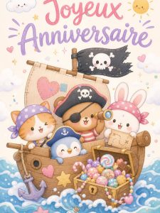 Carte anniversaire enfant animée : abordage rigolo des petits pirates