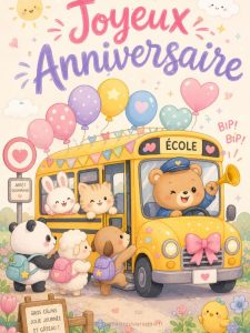 Carte anniversaire enfant animée : le bus de la fête fait sa tournée