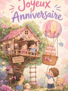 Carte anniversaire enfant animée : cabane perchée des grands secrets