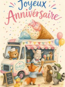 Carte anniversaire enfant : tournée géante du camion de glaces