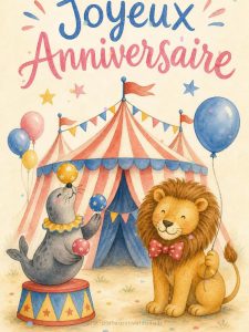 Carte anniversaire enfant animée : le chapiteau magique du cirque