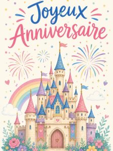 Carte anniversaire enfant : le château du royaume enchanté