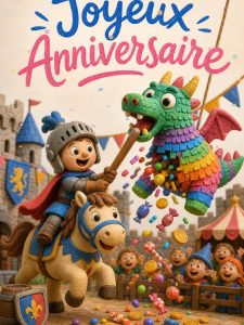 Carte anniversaire enfant animée : petit chevalier du grand tournoi