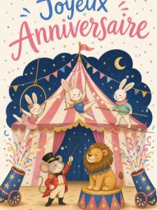 Carte anniversaire enfant animée : grand chapiteau des petites étoiles