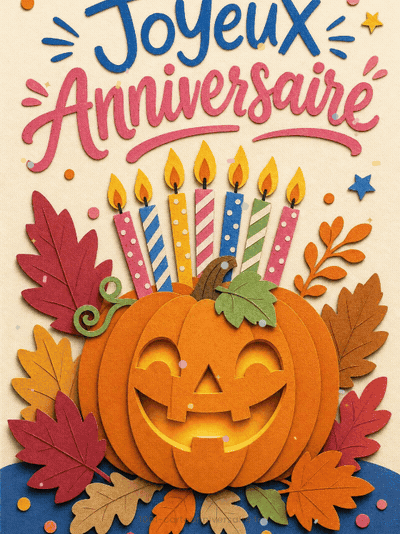 GIF animé : Carte anniversaire enfant animée : la citrouille aux bougies magiques