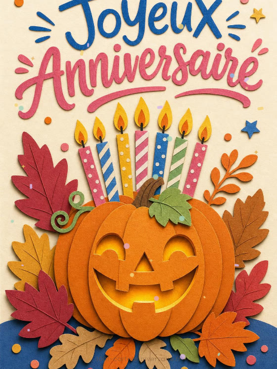 Image JPG : Carte anniversaire enfant animée : la citrouille aux bougies magiques