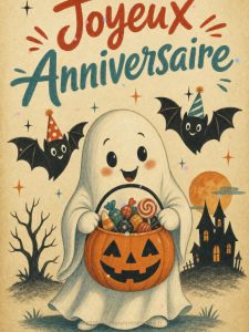 Carte anniversaire enfant animée : le petit fantôme farceur