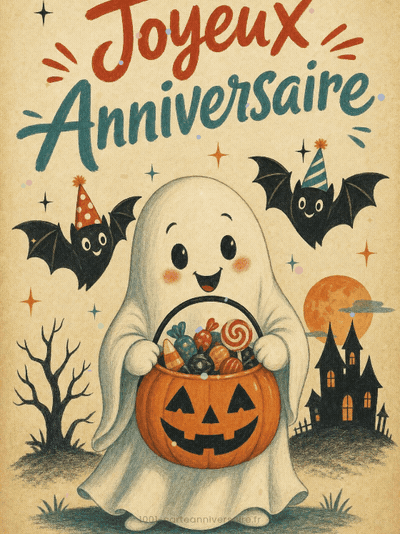 Carte anniversaire enfant animée : le petit fantôme farceur