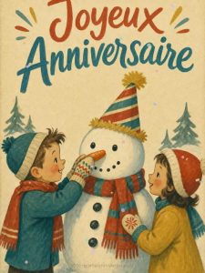 Carte anniversaire enfant animée : bonhomme de neige au nez tout neuf