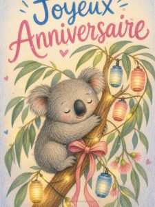 Carte anniversaire enfant animée : le koala perché de la fête