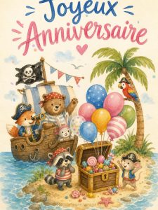 Carte anniversaire enfant animée : chasse au trésor de l'île