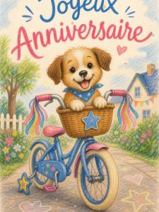 Carte anniversaire enfant animée : premier vélo aux roues étoilées