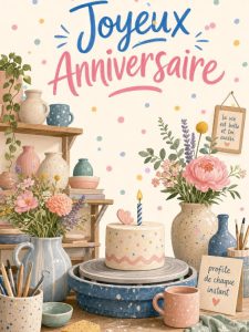 Carte anniversaire femme animée : atelier poterie et douceur d'argile