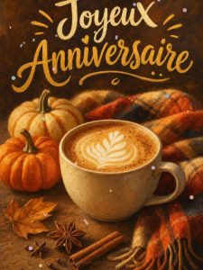 Carte anniversaire femme animée : chai latte et petite citrouille