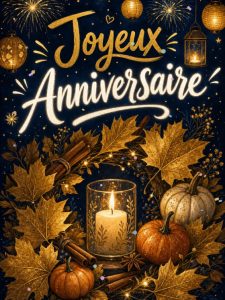 Carte anniversaire femme animée : couronne de feuilles dorées