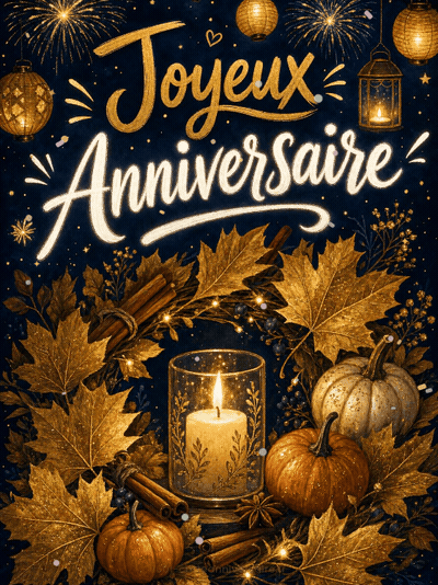 Carte anniversaire femme animée : couronne de feuilles dorées