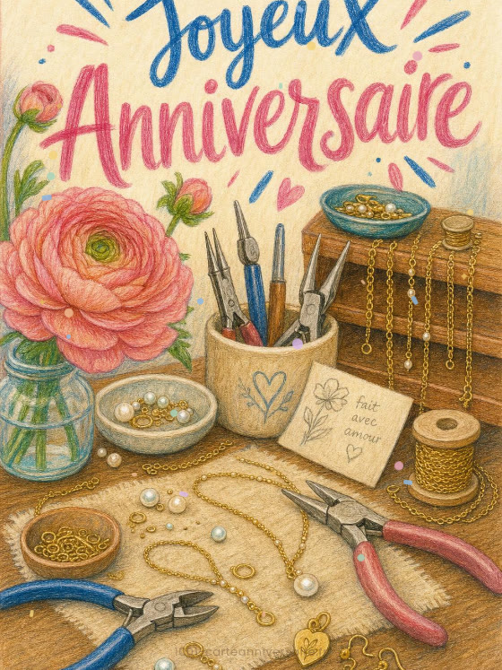 Image JPG : Carte anniversaire femme animée : création de bijoux délicats