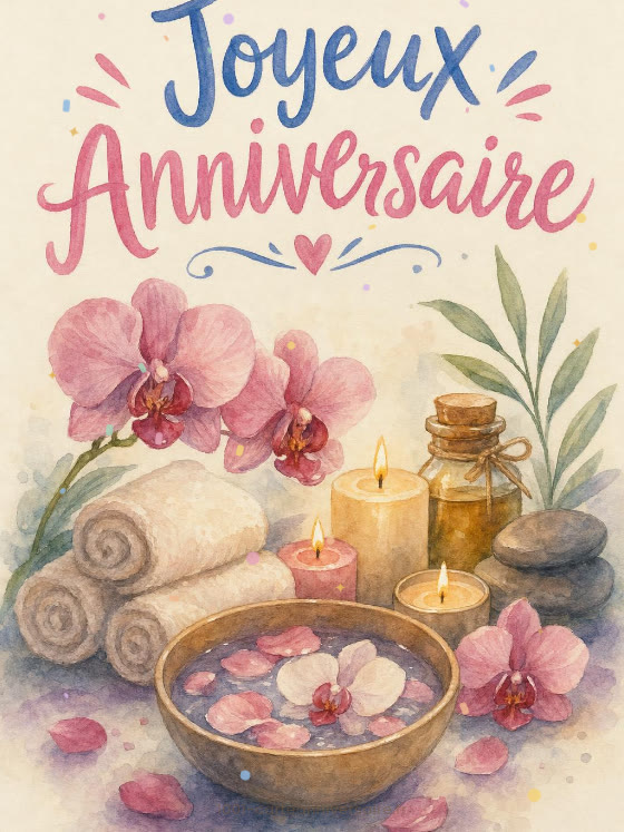 Image JPG : Carte anniversaire femme animée : rituel spa aux bougies parfumées
