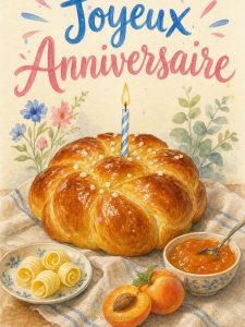 Carte anniversaire femme animée : brioche dorée du dimanche matin
