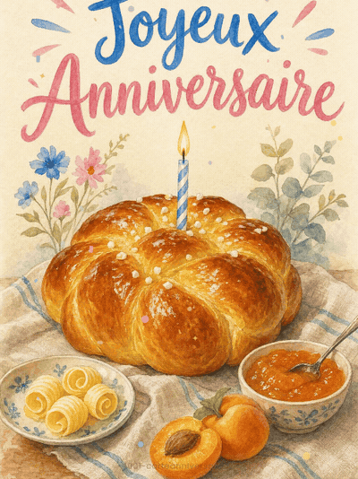 GIF animé : Carte anniversaire femme animée : brioche dorée du dimanche matin