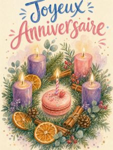 Carte anniversaire femme animée : douceur des bougies de l'avent
