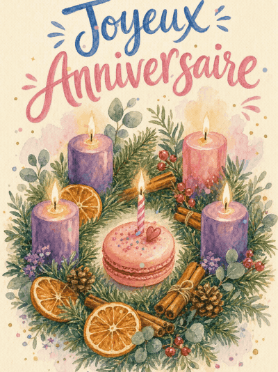 Carte anniversaire femme animée : douceur des bougies de l'avent
