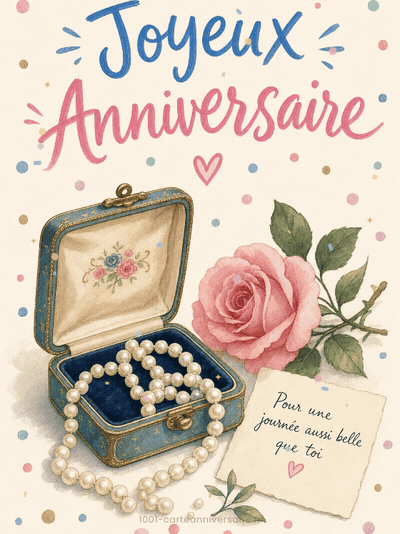 Carte anniversaire femme animée : l'écrin à bijoux et ses perles