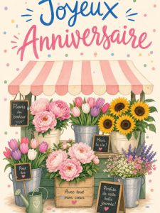 Carte anniversaire femme animée : marché aux fleurs du dimanche