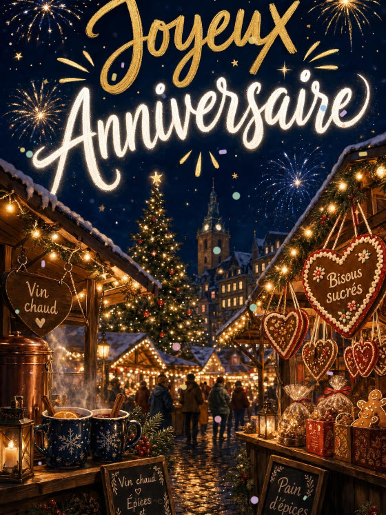 Image JPG : Carte anniversaire femme animée : féerie du marché de Noël