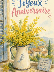 Carte anniversaire femme animée : brins de mimosa de Provence