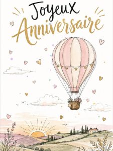 Carte anniversaire femme animée : vol romantique au coucher du soleil