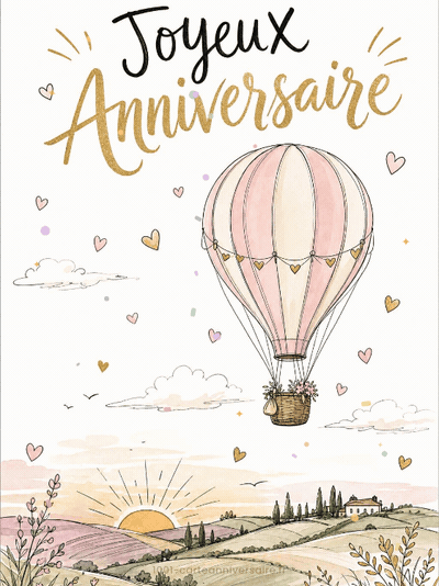 Carte anniversaire femme animée : vol romantique au coucher du soleil